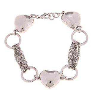 La Preciosa Sterling Silver Puffed Heart Multi strand Bracelet