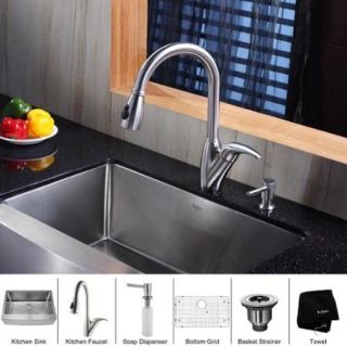 Kraus Kitchen Combo Set Stainless Steel Farmhouse Sink with Faucet