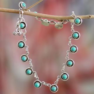 Handcrafted Sterling Silver India Trends Turquoise Anklet (India
