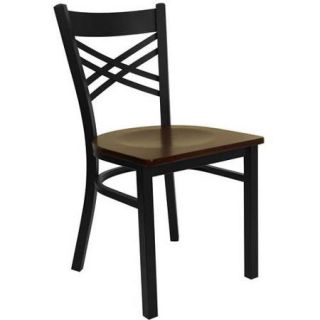 X Back Chairs   Set of 2, Black Metal / Mahogany Wood Seat