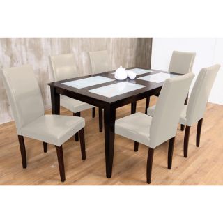 Simple Living Tilo White Faux Leather and Wengewood 7 piece Dining Set