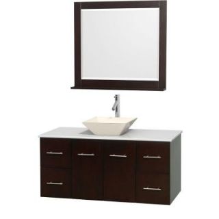 Wyndham Collection Centra 48 in. Vanity in Espresso with Solid Surface Vanity Top in White, Bone Porcelain Sink and 36 in. Mirror WCVW00948SESWSD2BM36