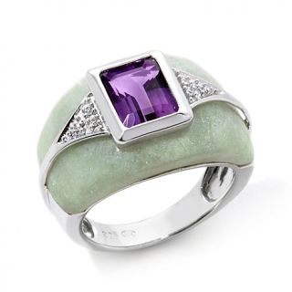 Jade of Yesteryear Green Jade with Amethyst and CZ Overlay Sterling Silver Ring   7634866