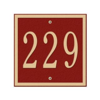 Whitehall Products Square Petite Wall 1 Line Address Plaque   Red/Gold 2109RG
