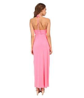 Tbags Los Angeles Deep Ve Ruched Halter Maxi w/ Braided Ties