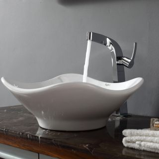 Kraus C KCV 135 15100CH White Tulip Ceramic Sink and Typhon Faucet   Chrome   Bathroom Sinks