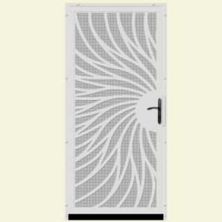 Unique Home Designs 36 in. x 80 in. Solstice White Surface Mount Steel Security Door with Insect Screen and Bronze Hardware IDR31000362165
