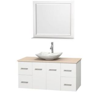 Wyndham Collection Centra 48 in. Vanity in White with Marble Vanity Top in Ivory, Carrara White Marble Sink and 36 in. Mirror WCVW00948SWHIVGS6M36