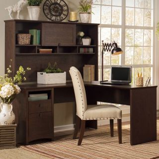 Bush Furniture Buena Vista 60 in. L Shaped Desk with Hutch   Madison Cherry   Desks