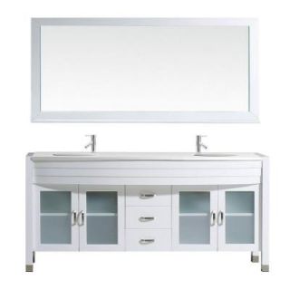 Virtu USA Ava 70.87 in. W x 21.65 in. D x 33.46 in. H White Vanity With Stone Vanity Top With White Round Basin and Mirror UM 3073 S WH