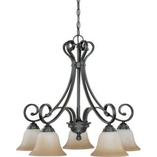 Glomar 5 Light Sudbury Bronze Arms Down Chandelier with Champagne Linen Glass Shade HD 2743