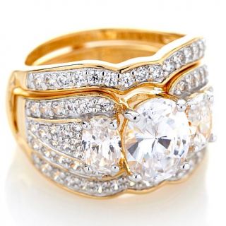Absolute Oval 3 Stone Pavé Sides Ring Guard Set   4.01ct