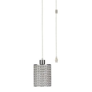 Globe Electric 15 in. 1 Light Chrome/Crystal Cylindrical Plug in Clear Cord Pendant with Shade 65142