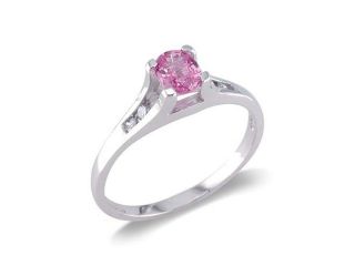 14K White Gold Diamond and Pink Sapphire Ring Size 7.75