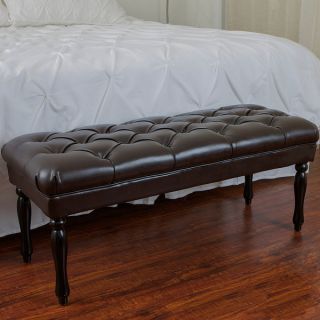 Christopher Knight Home Mumford Brown Tufted Leather Bench Ottoman