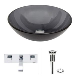 Vigo Glass Vessel Sink in Sheer Black with Wall Mount Faucet Set in Chrome VGT261