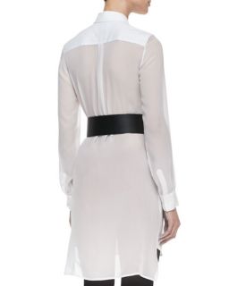 McQ Alexander McQueen Poplin & Sheer Long Sleeve Shirtdress