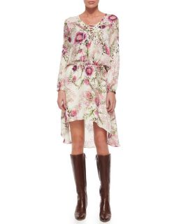 Haute Hippie Long Sleeve Lace Up Floral Print Dress
