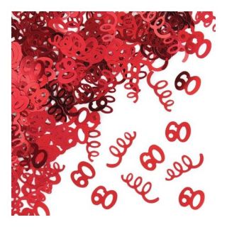 Club Pack of 12 Metallic Red Curly Q and "60" Birthday Party Confetti Bags 0.5 oz.