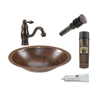 Premier Copper Products All in One Small Oval Under Counter Hammered Copper Bathroom Sink in Oil Rubbed Bronze BSP3_LO17FDB