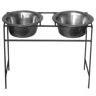 Platinum Pets 12 Cup Wrought Iron Modern Diner Dog Stand with Extra Wide Rimmed Bowls in Silver Vein MDDS96SVR