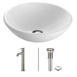 Vigo Phoenix Stone Glass Vessel Sink in White with Faucet in Brushed Nickel VGT203