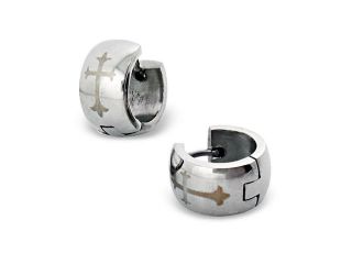 Stainless Steel Cuff Steel Huggies Earrings with Medieval Cross