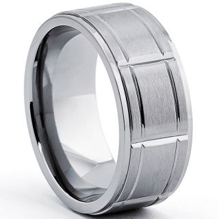 Oliveti Mens Titanium Ring With Grooves, Comfort Fit (9mm)