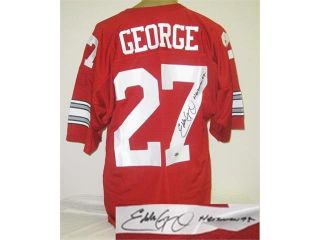 All About Autographs AAA 76279 Eddie George Ohio State Buckeyes NCAA Hand Signed Authentic Style Red Jersey with 95 HT Inscription