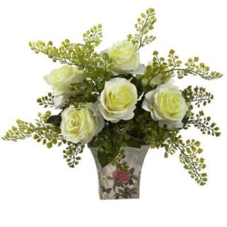 Nearly Natural Rose and Maiden Hair with Floral Planter 1379 WH