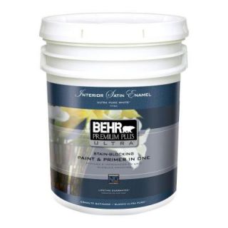 BEHR Premium Plus Ultra 5 Gal. Ultra Pure White Satin Enamel Interior Paint 775005