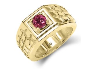 0.50 Ct Round Pink AAA Tourmaline AAA 18K Yellow Gold Men's Solitaire Ring