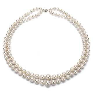 DaVonna Silver White Freshwater Pearl 2 row Graduated Necklace with