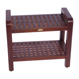 Decoteak 24 in. Teak Grate Shower Bench with Shelf and Lift Aide Arms   Shower Seats