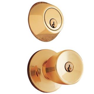 Mountain Security Keyed Entry Door Knob Tulip & Deadbolt Combo Pack, Polished Brass