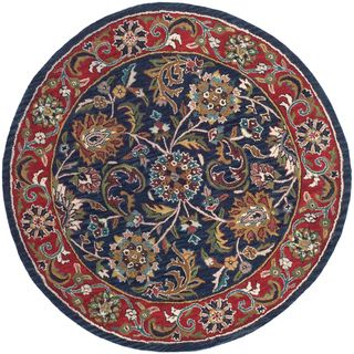 Handmade Heritage Heirloom Blue/ Red Wool Rug (5 6 Round)
