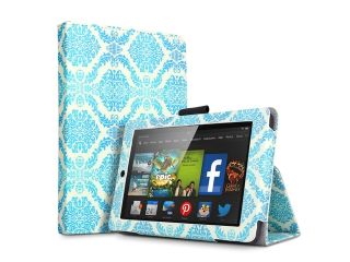 Kindle Fire HD 6 Case   Slim Fit Folio PU Leather Smart Cover Case Stand For  Kindle Fire HD 6 6'' Display (2014 Edition) with Automatic Wake Sleep Feature and Stylus Holder Damask Blue