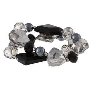 Alexa Starr Two Row Silver Pearl and Crystal Stretch Bracelet