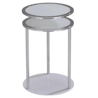 Worldwide Homefurnishings 2 Tier Swivel Chrome and White Glass Accent Table 501 416WT