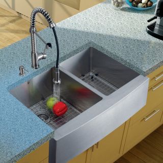 VIGO VG15101 Double Basin Farmhouse Kitchen Sink and Faucet Set   Kitchen Sinks