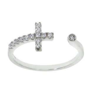 Sterling Silver Pave Sideways Wrap Around Open Cross Ring Size 7