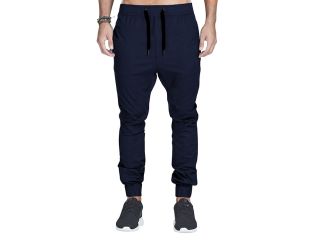Italy Morn Mens Casual Trousers Baggy Drop Crotch Joggers Chinos Pants Navy Blue Skinny Fit Sweatpants Slack with Twill Fabric 98% Cotton Elastic Waist Drawstring  S(28 30) M(32) L(34) XL(36)