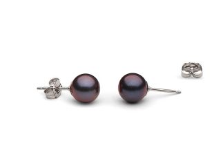 Black  Freshwater Pearl Earrings: 7 8mm   AAA