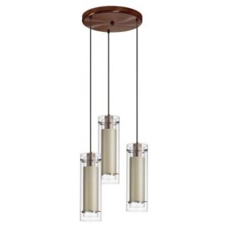 Radionic Hi Tech Nella 3 Light Oil Brushed Bronze Round Pendant with Clear Glass and Diana Tan Fabric Sleeve Black Wire 53153R 4151 OBB