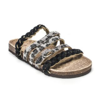 Muk Luks Womens Mary Grey Leopard Print Strappy Sandals