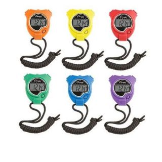Champion Sports Water Resistant Stopwatches, 1/100 Second, Assorted Colors, 6/Set