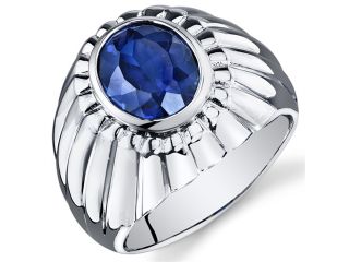 Mens 6.50 Carats Octagon Cut Blue Sapphire Ring In Sterling Silver With Rhodium Finish Size 8, Available Sizes 8 To 13
