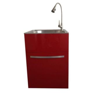 Presenza All in One 25.98 in. x 22.83 in. x 35.43 in. Stainless Steel Utility Sink and Large Empire Red Drawer Cabinet QL042