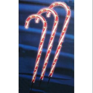 Set of 3 Lighted Outdoor Shimmering Candy Cane Christmas Lawn Stakes 28"