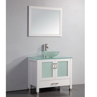 Tempered Glass Top White 36 inch Vessel Sink Bathroom Vanity with